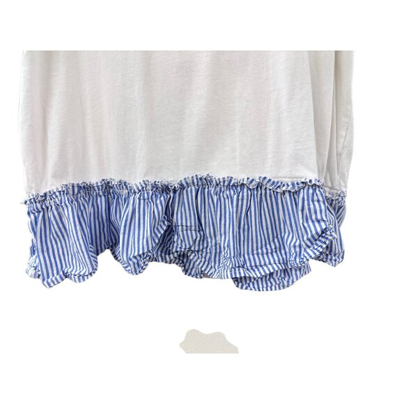 🌸3/$15🌸JCrew White Tank Top with Blue & White Striped Ruffled Hem sz M - Picture 3 of 4